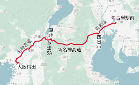 Willer Express 大阪から名古屋の走行経路 20251021-tracklog-01.jpg