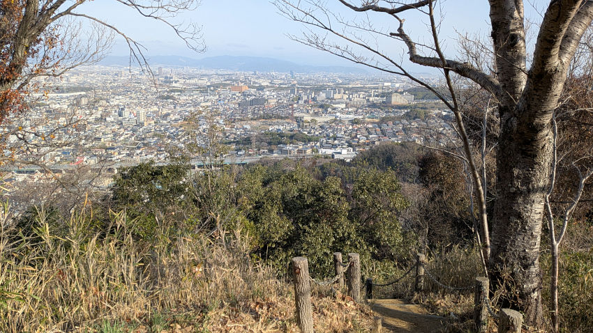 急な木段を登ると、京都方向の眺望が良い地点に出る 20260301-iimoriyama-tozandou-04-200m.jpg